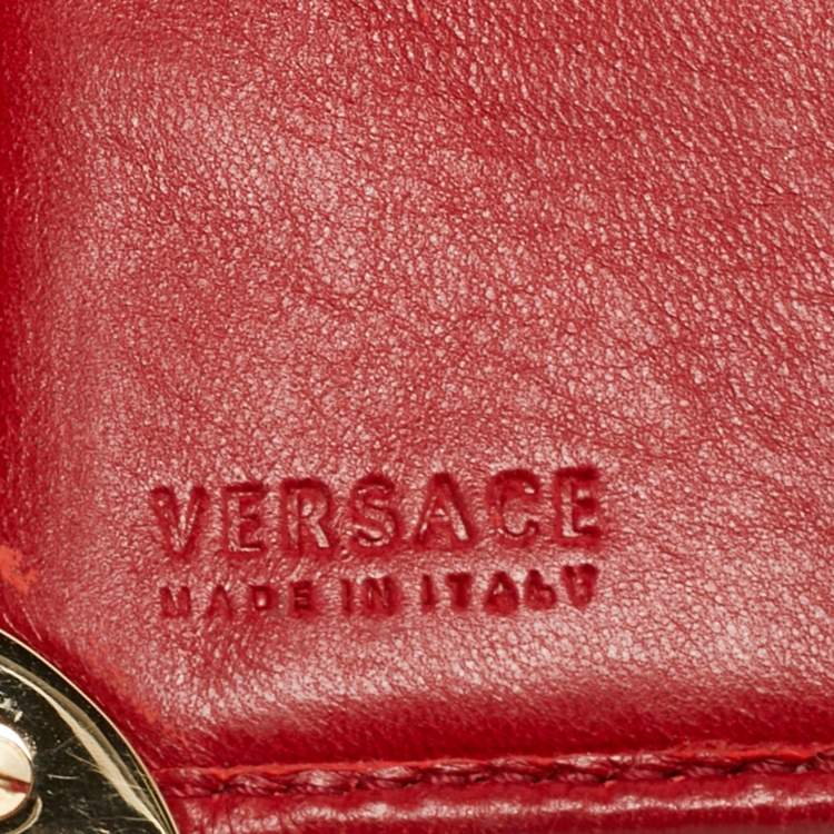 Pre Owned Versace Red Quilted Leather Lock Trifold Wallet