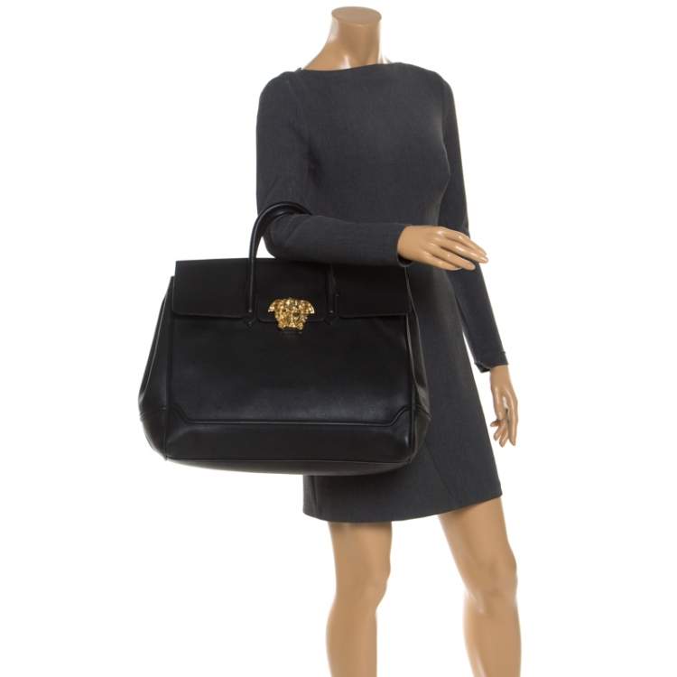 Pre Owned Versace Black Leather Palazzo Empire Tote