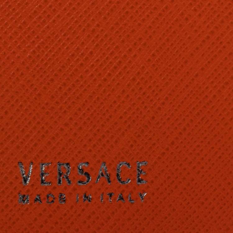 Pre Owned Versace Neon Orange Leather Bifold Wallet