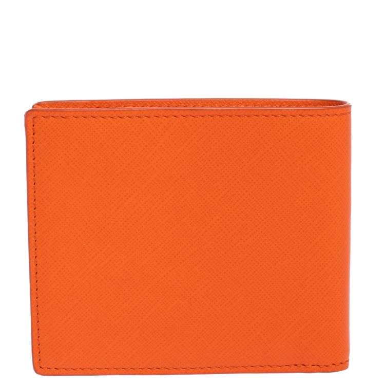 Pre Owned Versace Neon Orange Leather Bifold Wallet