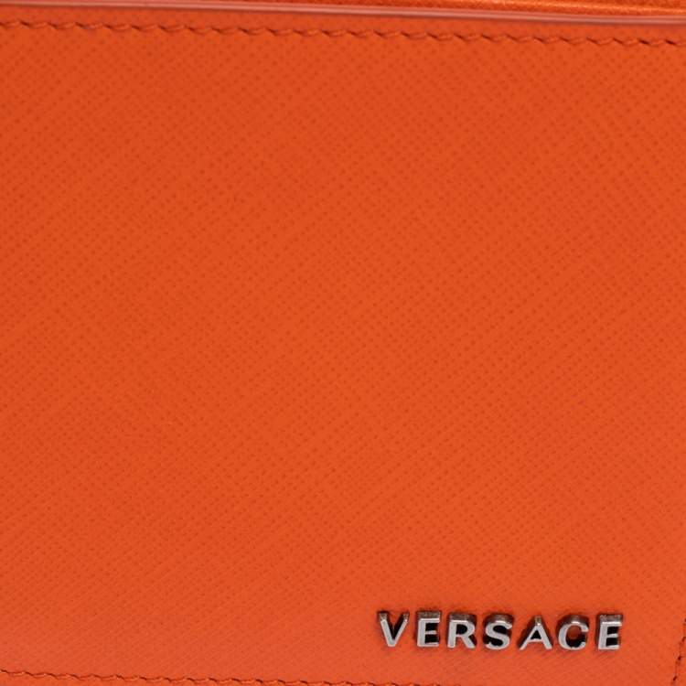 Pre Owned Versace Neon Orange Leather Bifold Wallet