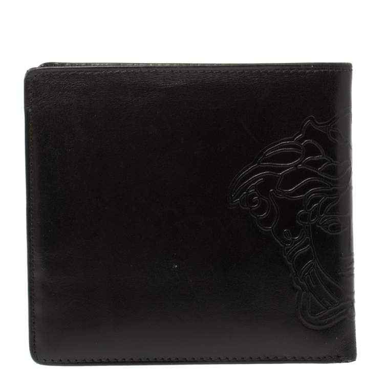 Pre Owned Versace Black Leather Medusa Bifold Wallet