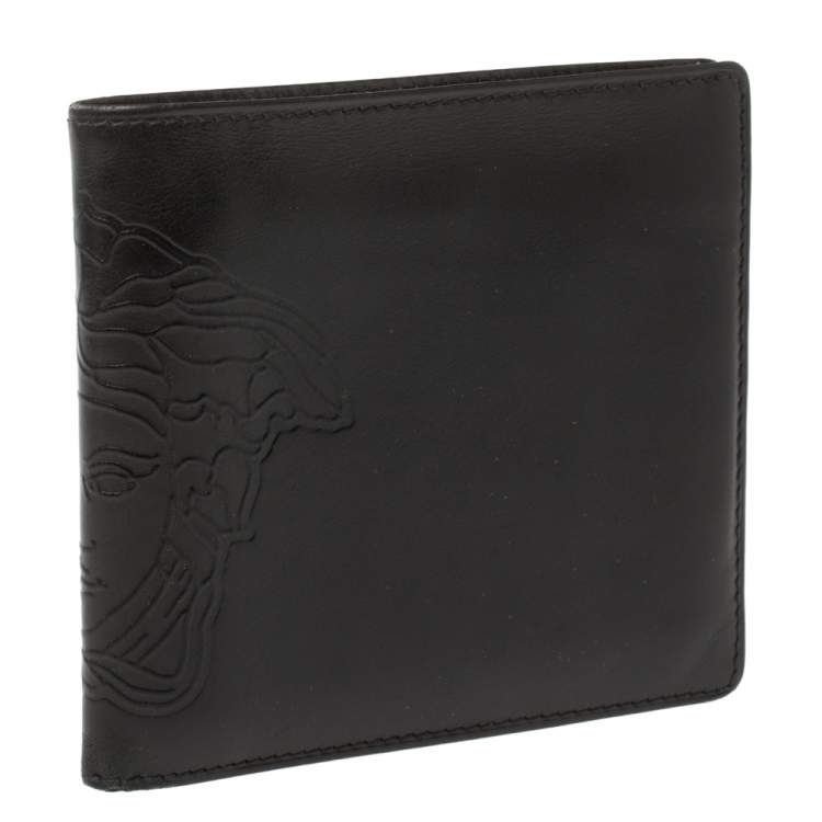 Pre Owned Versace Black Leather Medusa Bifold Wallet