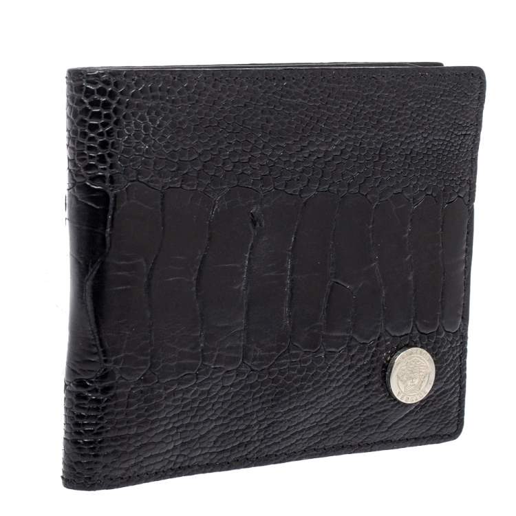 Pre Owned Versace Black Ostrich Leg Bifold Wallet