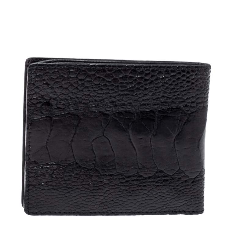 Pre Owned Versace Black Ostrich Leg Bifold Wallet