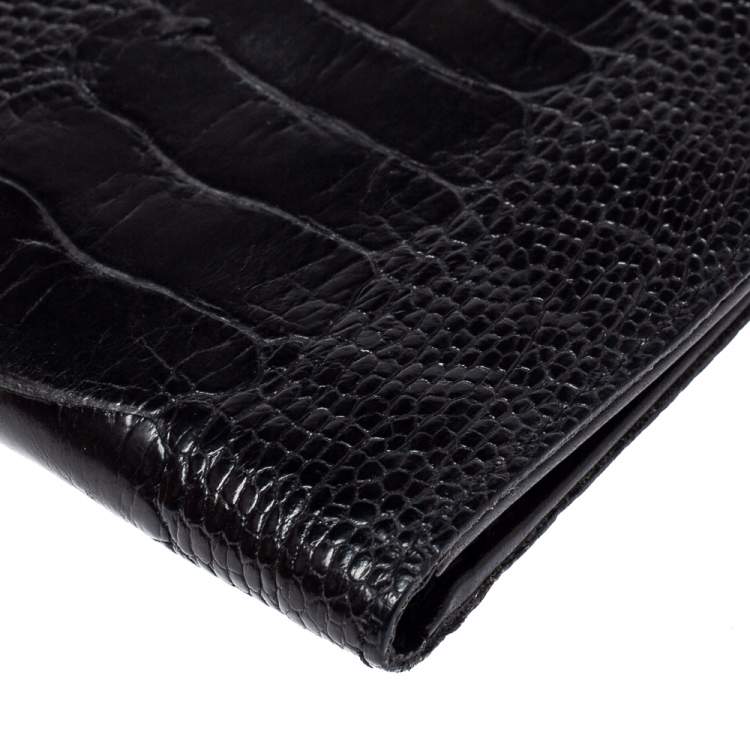Pre Owned Versace Black Ostrich Leg Bifold Wallet