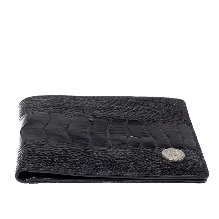 Pre Owned Versace Black Ostrich Leg Bifold Wallet