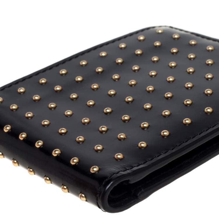 Pre Owned Versace Black Studded Patent Leather Medusa Bifold Wallet