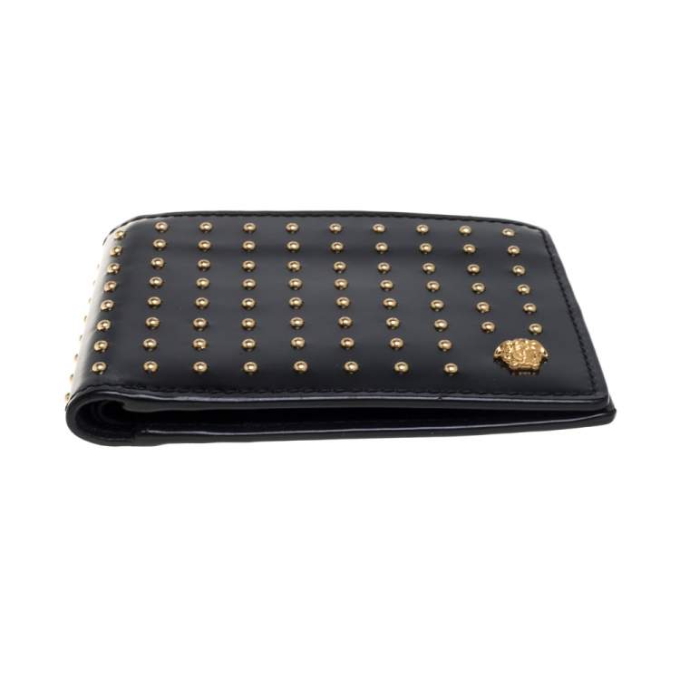 Pre Owned Versace Black Studded Patent Leather Medusa Bifold Wallet