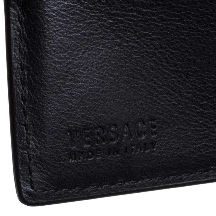 Pre Owned Versace Black Studded Patent Leather Medusa Bifold Wallet