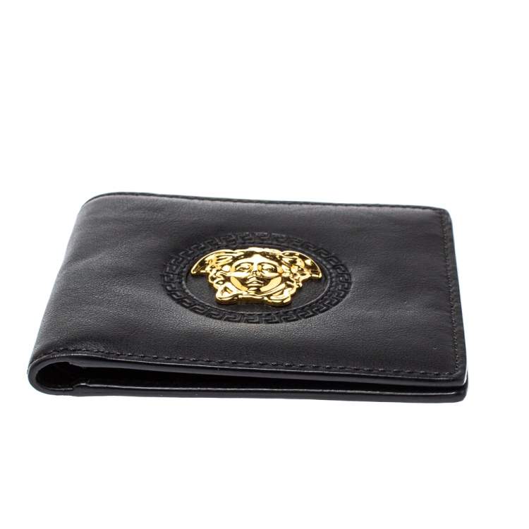 Pre Owned Versace Black Leather Medusa Bifold Wallet