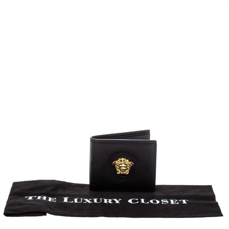 Pre Owned Versace Black Leather Medusa Bifold Wallet