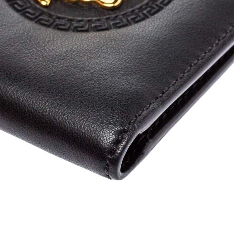 Pre Owned Versace Black Leather Medusa Bifold Wallet