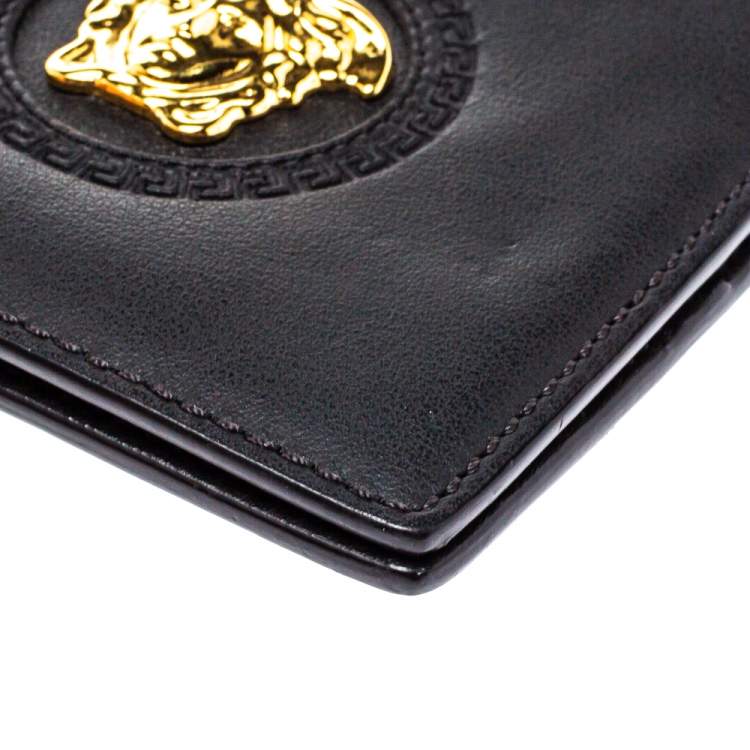 Pre Owned Versace Black Leather Medusa Bifold Wallet