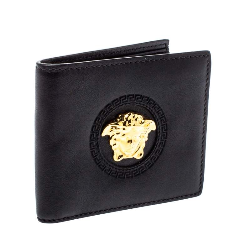 Pre Owned Versace Black Leather Medusa Bifold Wallet
