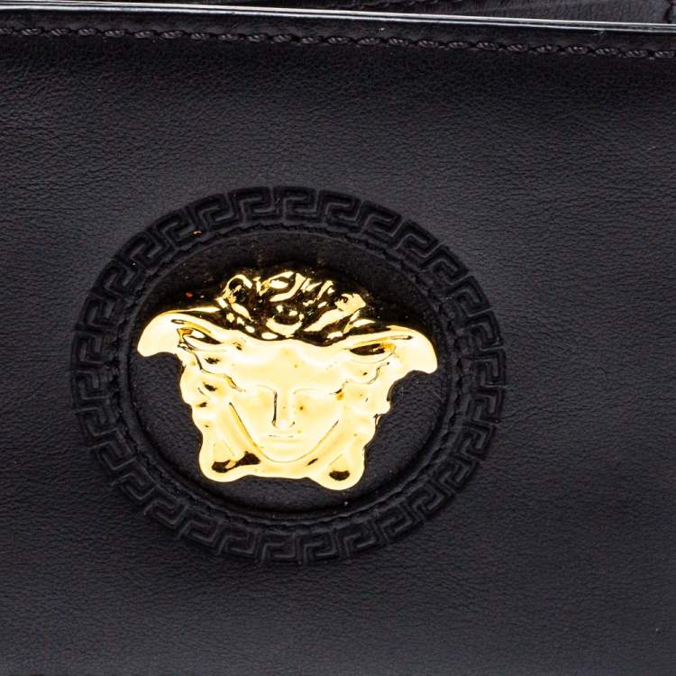Pre Owned Versace Black Leather Medusa Bifold Wallet