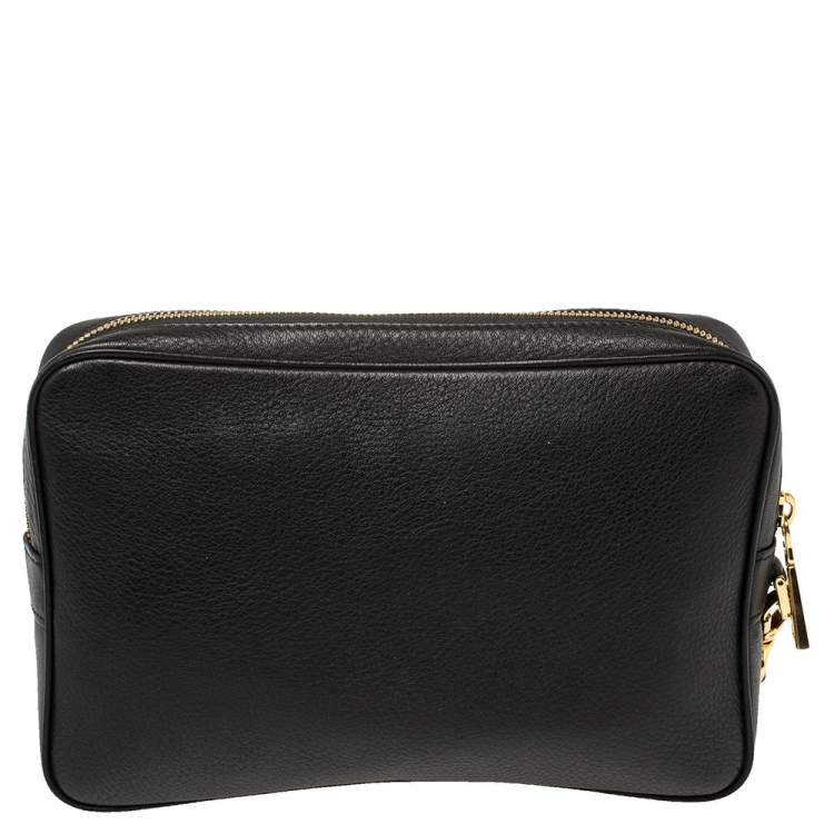 Pre Owned Versace Black Leather Perforated Medusa Wristlet Clutch