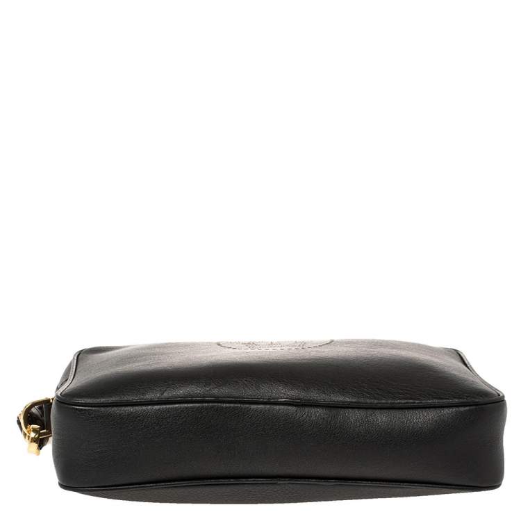Pre Owned Versace Black Leather Perforated Medusa Wristlet Clutch