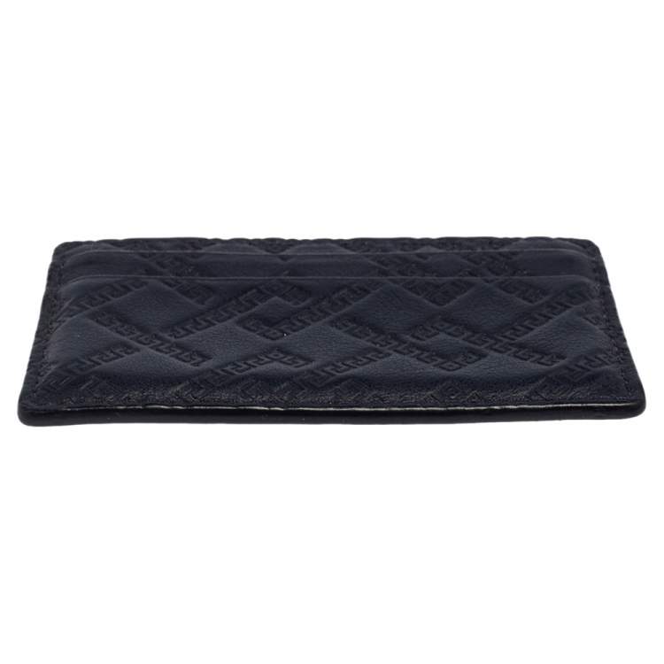 Pre Owned Versace Navy Blue Embossed Signature Leather Card Holder