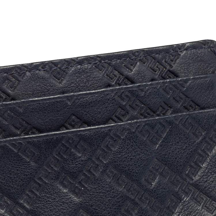 Pre Owned Versace Navy Blue Embossed Signature Leather Card Holder
