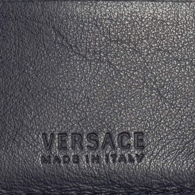 Pre Owned Versace Navy Blue Embossed Signature Leather Card Holder
