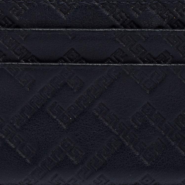 Pre Owned Versace Navy Blue Embossed Signature Leather Card Holder
