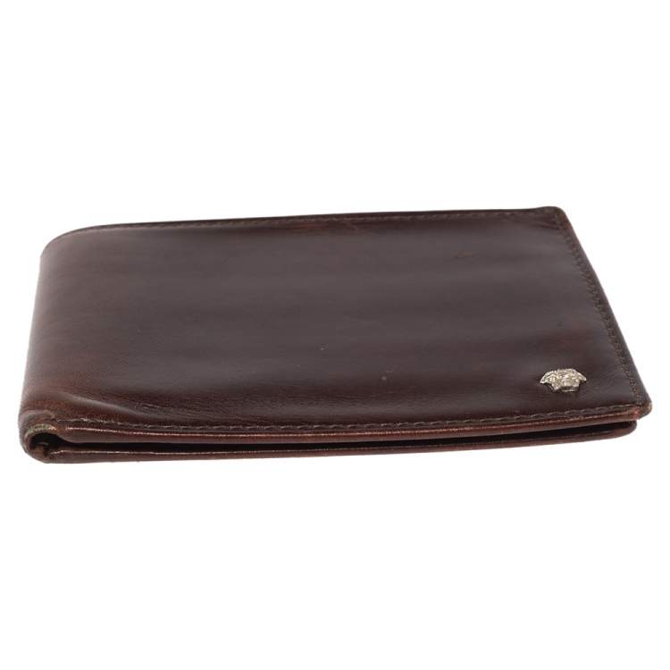 Pre Owned Versace Brown Leather Medusa Bifold Wallet