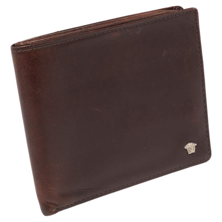 Pre Owned Versace Brown Leather Medusa Bifold Wallet
