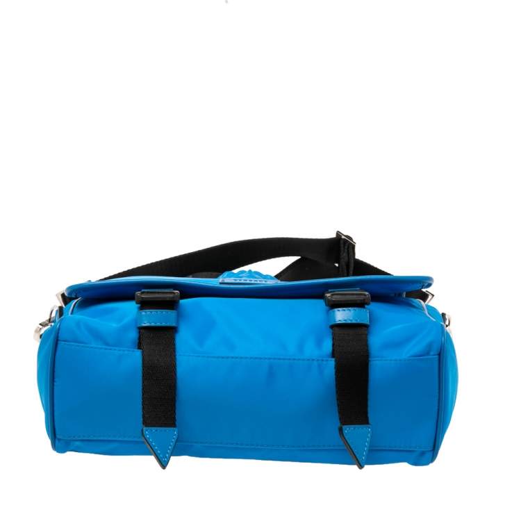 Pre Owned Versace Azure Blue Nylon La Medusa Messenger Bag