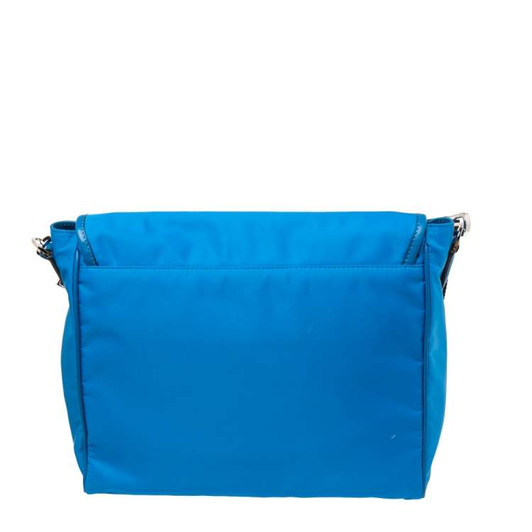Pre Owned Versace Azure Blue Nylon La Medusa Messenger Bag