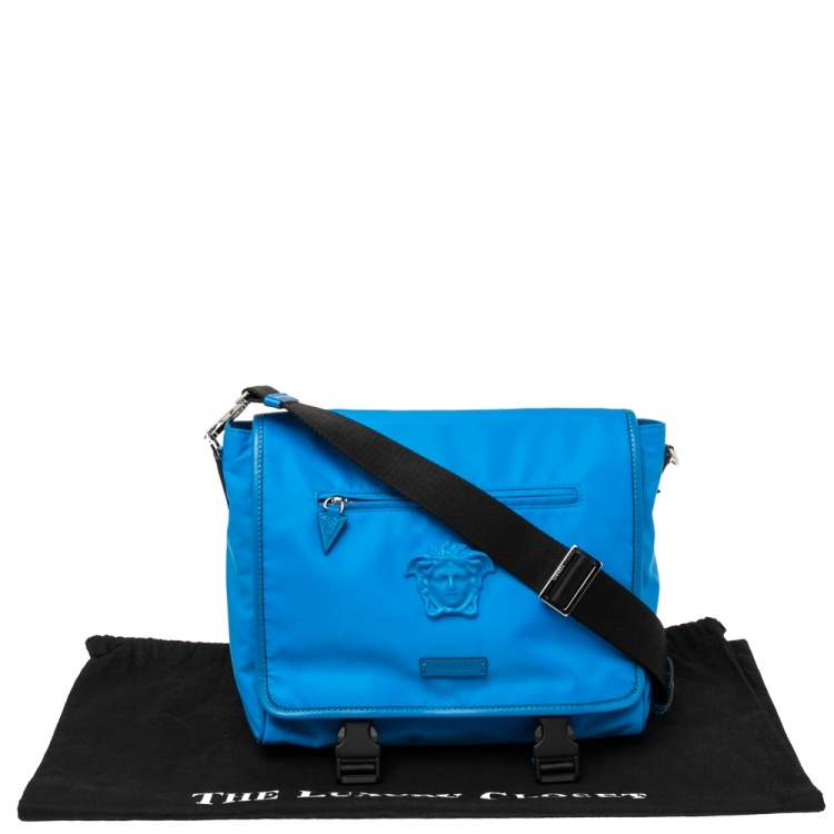 Pre Owned Versace Azure Blue Nylon La Medusa Messenger Bag