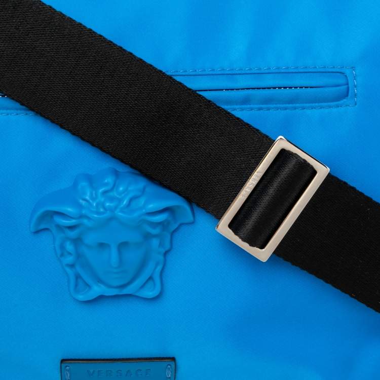 Pre Owned Versace Azure Blue Nylon La Medusa Messenger Bag