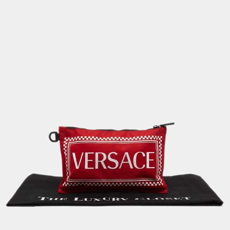 Pre Owned Versace Red/Black Logo Nylon Slim Pouch