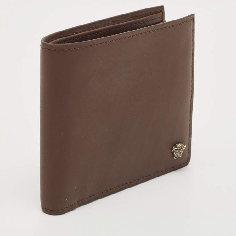 Pre Owned Versace Brown Leather Medusa Bifold Wallet