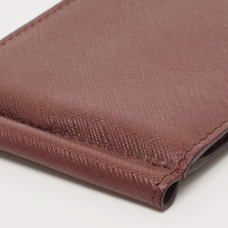Pre Owned Versace Burgundy Leather Logo Monet Clip Wallet