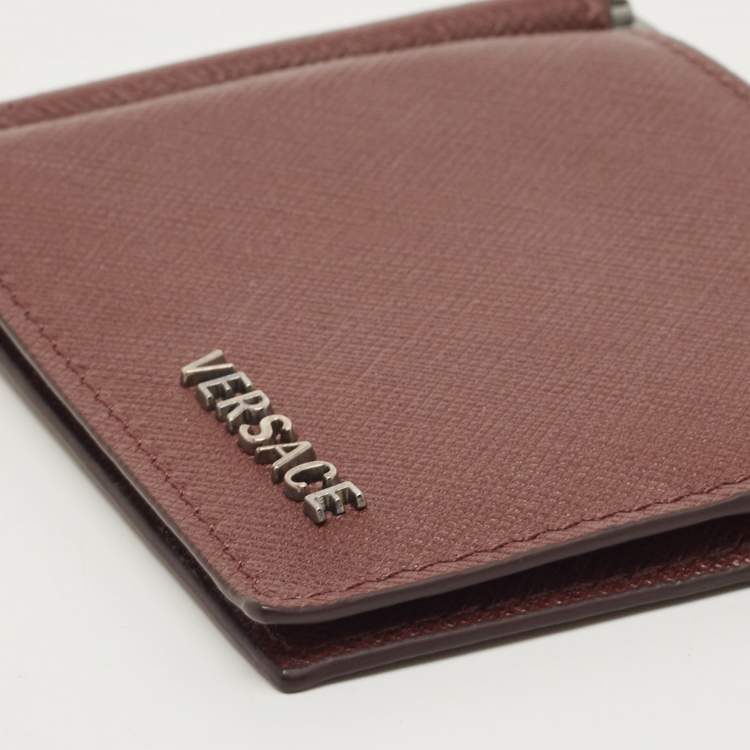 Pre Owned Versace Burgundy Leather Logo Monet Clip Wallet