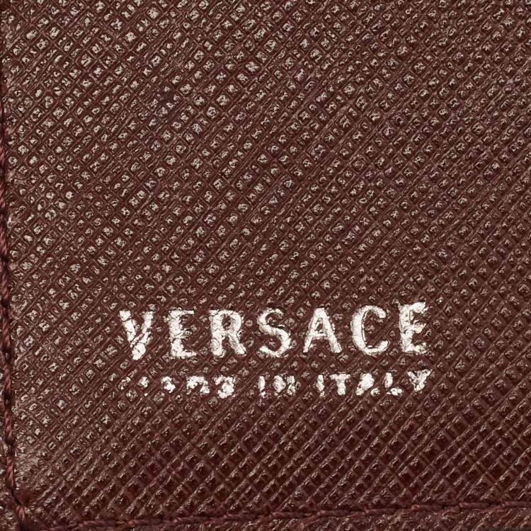 Pre Owned Versace Burgundy Leather Logo Monet Clip Wallet