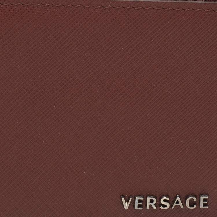 Pre Owned Versace Burgundy Leather Logo Monet Clip Wallet