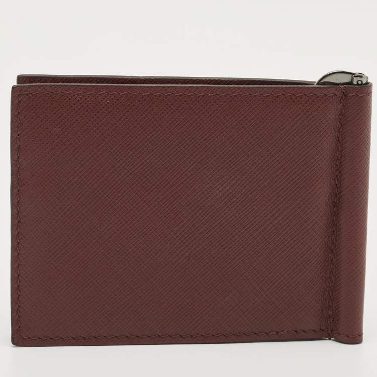 Pre Owned Versace Burgundy Leather Logo Monet Clip Wallet