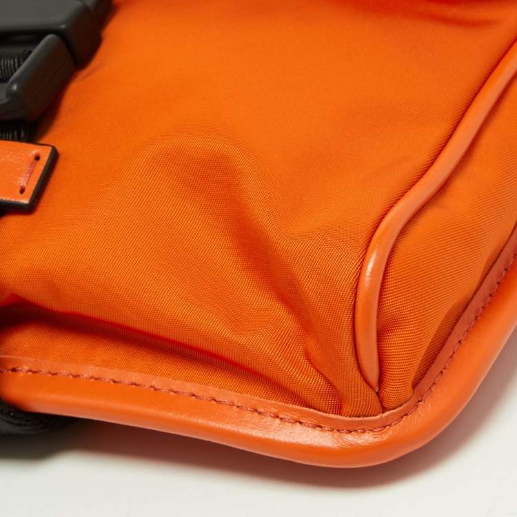 Pre Owned Versace Orange Nylon and Leather 'La Medusa' Messenger Bag