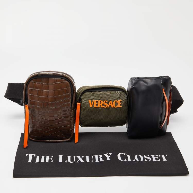 Pre Owned Vesace Multicolor Leather,Croc Embossed and Canvas Belt Bag