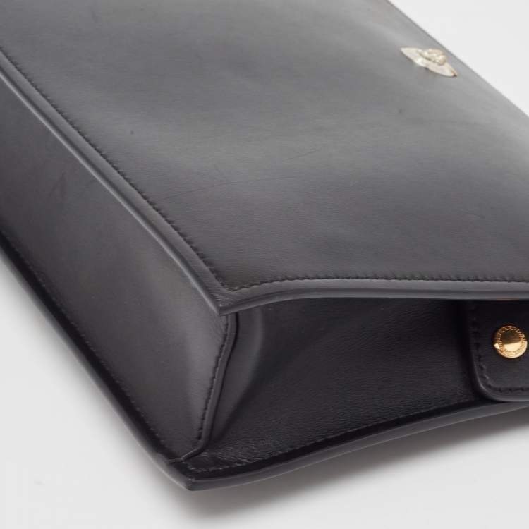 Pre Owned Versace Black Leather Logo Wristlet Zip Pouch