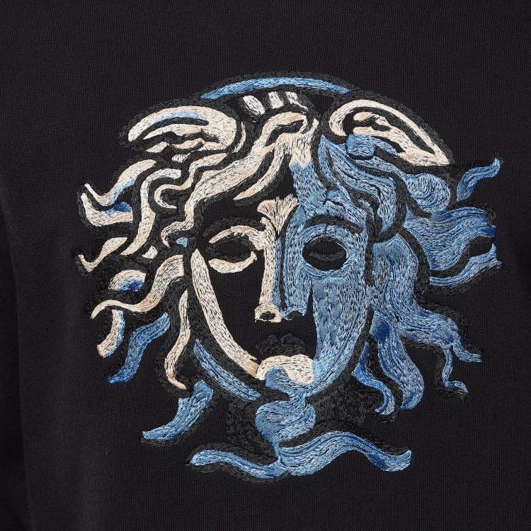 Pre Owned Versace Black Medusa Logo Embroidered Cotton Sweatshirt M