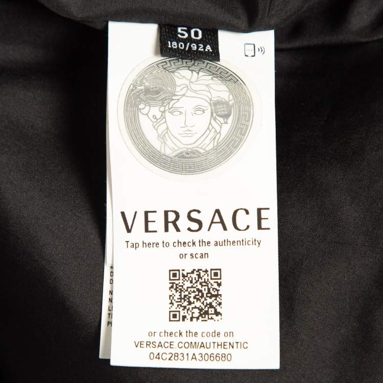 Pre Owned Versace Black Logo Applique Leather and Nylon Blouson Jacket L