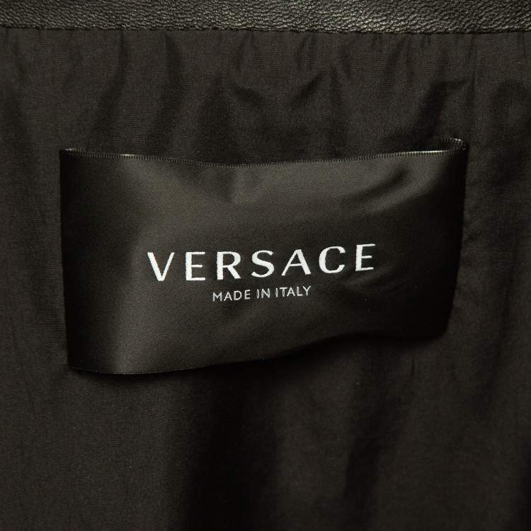 Pre Owned Versace Black Logo Applique Leather and Nylon Blouson Jacket L