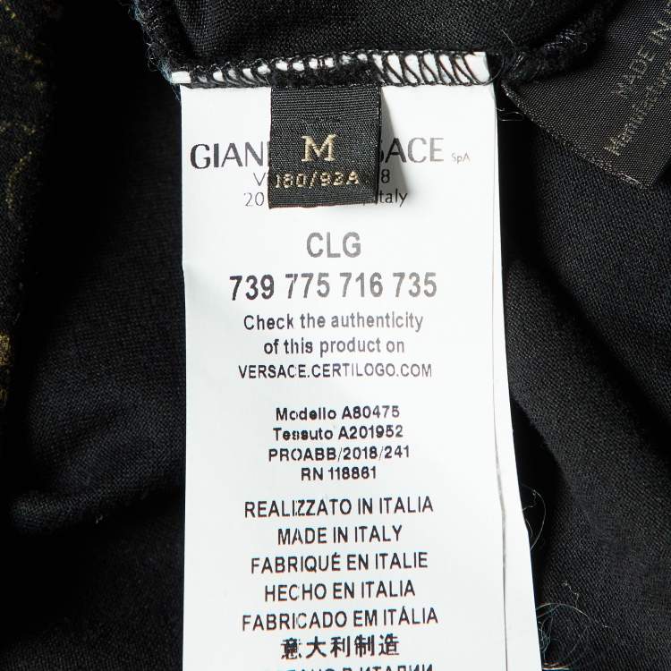 Pre Owned Versace Black Baroque Print Cotton Crew Neck T-Shirt M