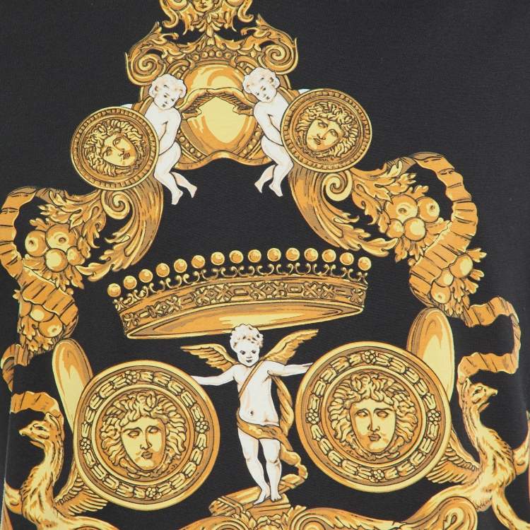 Pre Owned Versace Black Baroque Print Cotton Crew Neck T-Shirt M