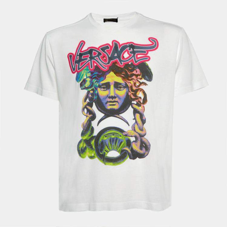 Versace White Medusa Graffiti Print Cotton Crew Neck T Shirt M Versace The Luxury Closet