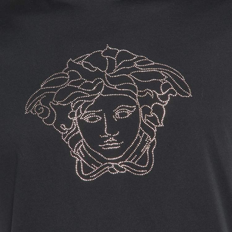Pre Owned Versace Black Cotton Medusa Embellished Crew Neck T-Shirt S