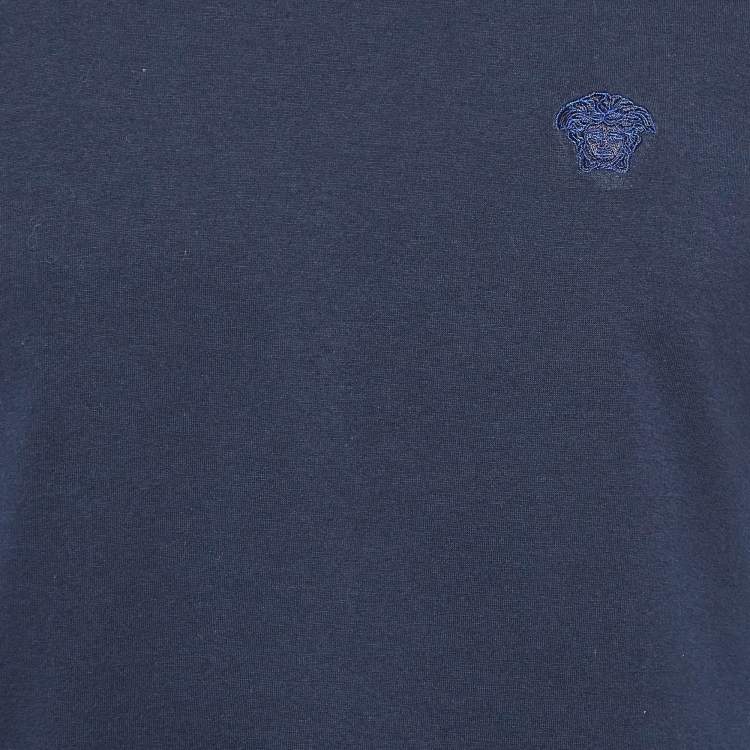 Pre Owned Versace Navy Blue Cotton Knit Round Neck T-Shirt XL
